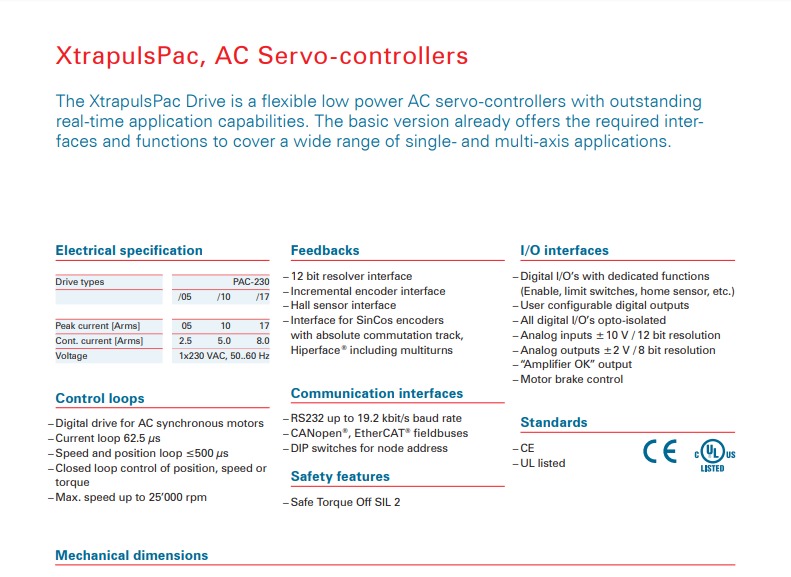 瑞士瑞諾Infranor緊湊型交流伺服驅(qū)動(dòng)器 PAC系列